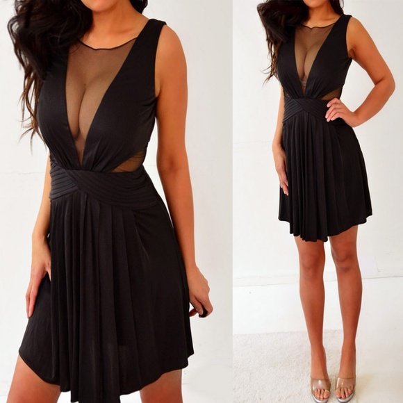 BCBGMAXAZRIA Black Sheer Mesh Short Mini Dress XS - Picture 2 of 8